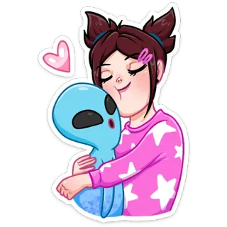 🤗 girl, alien, love, heart, cartoon, hug, cute telegram sticker