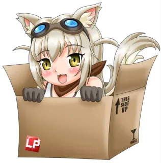 😃 THIS SIDE UP anime, cat girl, box, cute, pilot, cardboard, package telegram sticker