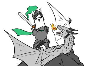 🗡 лама, рыцарь, дракон, фэнтези, мультфильм, меч, бой whatsapp sticker