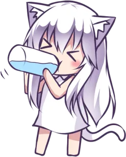 🤤 Anime, Catgirl, Chibi, Kawaii, Minum, Air, Lucu telegram sticker