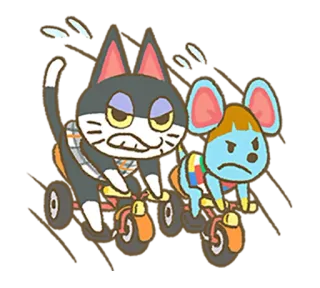 😖 animal, gato, rato, triciclo, desenho animado, rabugento whatsapp sticker