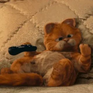 🤣 Garfield Garfield, cat, cartoon, lazy, TV, remote telegram sticker