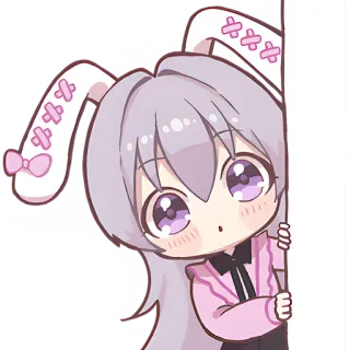 😯 konijn, anime meisje, chibi, schattig, sticker, kawaii, cartoon telegram sticker
