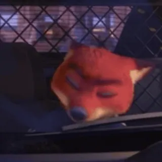 😎 Nick Wilde Zootopia renard, dormir, voiture de police, dessin animé, animal telegram sticker
