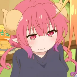😓 Ilulu Miss Kobayashi's Dragon Maid Anime, Drache, Dämon, Pinke Haare, Hörner telegram sticker