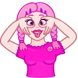 🤪 cartoon, girl, goofy, pink, silly, face telegram sticker