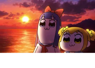🌄 Popuko and Pipimi Pop Team Epic Anime, Sonnenuntergang, Figuren, Pop Team Epic, Popuko, Pipimi, TV Serie, Zeichentrick telegram sticker