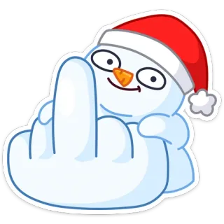 🖕 muñeco de nieve, dedo corazón, ofensivo, gesto, dibujo animado, invierno, Navidad, gorro de Papá Noel whatsapp sticker