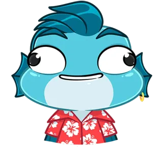 🐟 cartone animato, pesce, personaggio, camicia hawaiana, blu telegram sticker