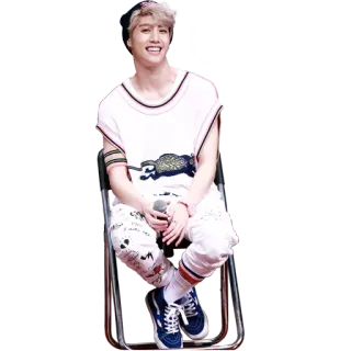 😄 man, sitting, chair, smiling, korean, casual wear, idol telegram sticker
