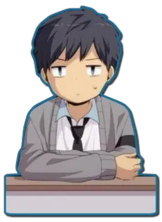 😐 anime, cartone animato, personaggio, studente, annoiato telegram sticker