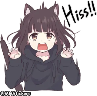 😾 Hiss!! Аниме, Девушка-кошка, Шипение, Наклейка telegram sticker