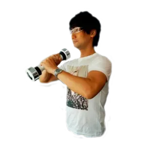 💪 homem, óculos, camiseta, exercício, haltere, fitness, musculação telegram sticker