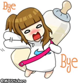 👋 Bye cartoon, sticker, girl, bye, baby bottle telegram sticker