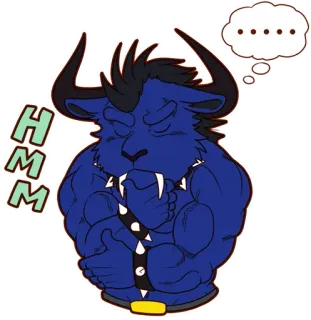 🧠 HMM minotaurus, nadenken, hmm, monster, cartoon telegram sticker