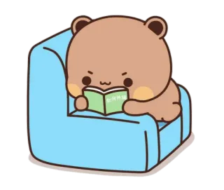 🐻 如何快乐 cartoon bear, reading, couch, cute, kawaii, book, relaxing telegram sticker