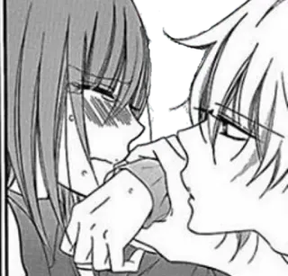 😔 anime, manga, couple, romance, kiss, affection telegram sticker