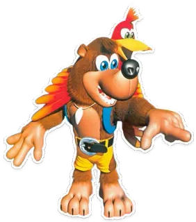 👆 Banjo-Kazooie Videospiel, Bär, Vogel, Nintendo 64, Cartoon, Tier telegram sticker