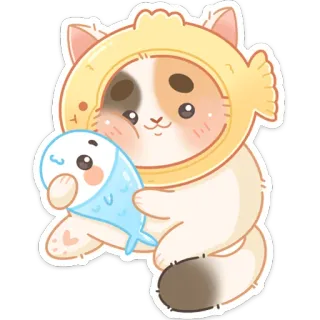 🤗 gato, lindo, pez, dibujo animado, pegatina, kawaii, animal, mascota whatsapp sticker