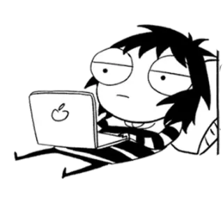 😐 ordinateur portable, dessin animé, sarcastique, emo, fille, monochrome telegram sticker