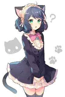 ❓ アニメガール, 猫耳, メイド服, かわいい, 可愛い, クエスチョンマーク, ちび telegram sticker