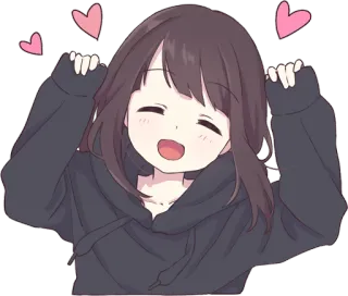 ☺️ animé, mignon, fille, coeurs, joyeux whatsapp sticker