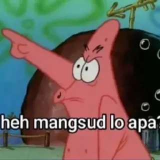 🙄 Patrick Star Spongebob Squarepants heh mangsud lo apa? patrick star, spongebob, cartone animato, meme, malese, arrabbiato, che indica telegram sticker