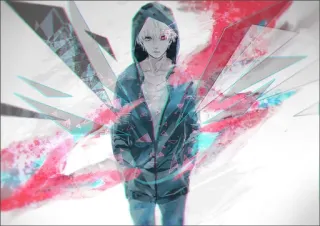☹️ Anime, Charakter, Hoodie, rote Augen, Blut, Gore, Anime Junge, Fantasy, Fiktiv whatsapp sticker