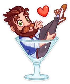 😘 cartone animato, uomo, bicchiere da cocktail, cuore, amore, illustrazione whatsapp sticker
