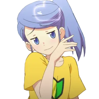 😏 Anime, Ragazza, Personaggio, Maglietta gialla, Distintivo telegram sticker