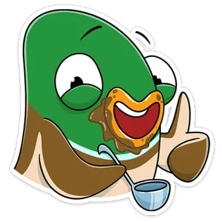 👍 anatra, cartone animato, animale, carino, mangiare, cibo whatsapp sticker