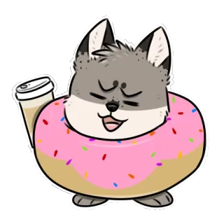 🐺 Desenho animado, Rosquinha, Lobo, Café, Animal, Adesivo telegram sticker