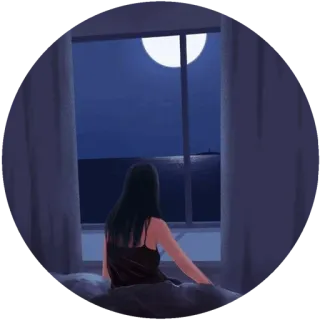 🌃 Fenster, Mond, Mädchen, Nacht, Meer, Silhouette, Schlafzimmer whatsapp sticker