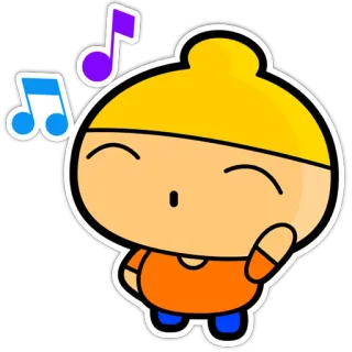 🥰 dessin animé, notes de musique, mignon, orange, jaune, bleu, kawaii, illustration telegram sticker