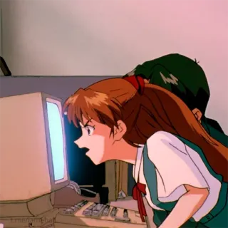 😤 Asuka Neon Genesis Evangelion Anime, Evangelion, Asuka, Ordenador, Años 90, Retro telegram sticker