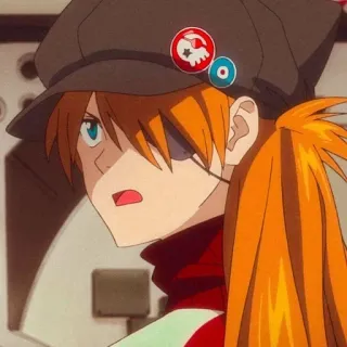 ❤️ Asuka Langley Soryu Evangelion Anime, Gadis, Rambut oranye, Penutup mata, Marah telegram sticker
