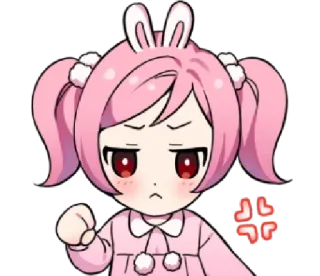 🤜 Аниме, Кролик, Злой, Милый, Розовый, Мультфильм telegram sticker