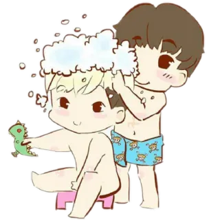 ❤ 卡通, Q版, 沐浴, 动漫, 泡沫, 可爱, 朋友 telegram sticker