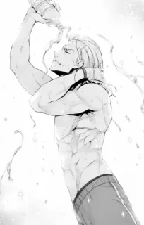 🤔 Anime, Hombre, Agua, Músculos, Torso, Fitness telegram sticker