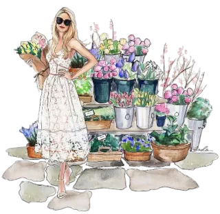 💐 femme, fleurs, fleuriste, floral, mode, robe, lunettes de soleil, style telegram sticker