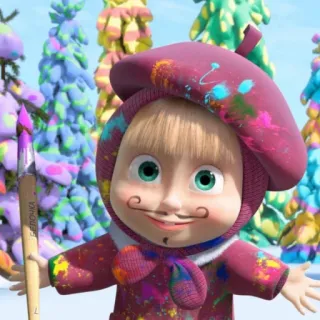 ☺️ Masha Masha and the Bear cartoon, kind, kunstenaar, verf, schilderij telegram sticker