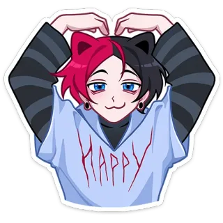 ❤️ HAPPY Animé, Oreilles de chat, Emo, Joyeux, Kawaii, Autocollant telegram sticker