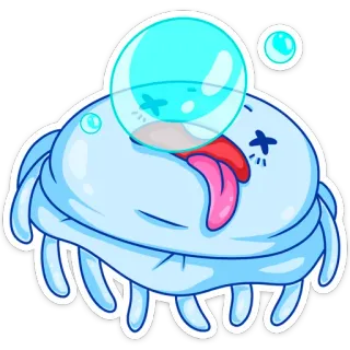 😵 medusa, dibujos animados, muerto, lindo, azul, burbuja, criatura marina whatsapp sticker