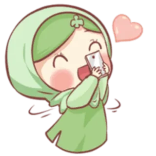 🤳 Hijab, Mädchen, Herz, Cartoon, Islam, Muslim whatsapp sticker