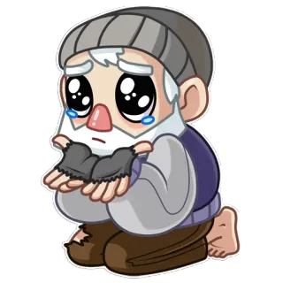 😢 triste, implorando, desenho animado, homem, lágrimas, pobreza, sem-teto telegram sticker