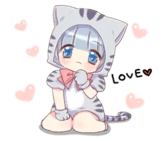 ❤️ kawaii kawaii, kot, słodki, anime, chibi, naklejka telegram sticker
