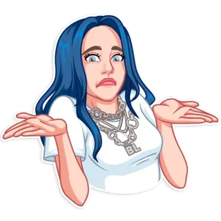 🤷‍♀️ Billie Eilish gwiazda pop, piosenkarz, muzyk, niebieskie włosy, celebryta, wzruszenie ramionami telegram sticker