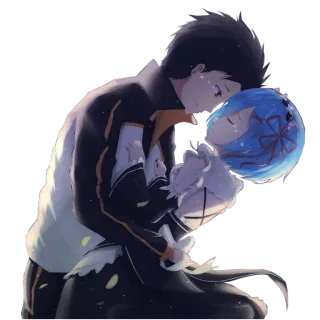💙 Rem Re:Zero anime, couple, sad, love, crying whatsapp sticker