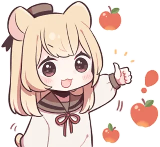 🍎 Anime, Gadis, Lucu, Beruang, Apel, Kawaii, Jempol ke atas telegram sticker