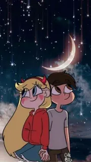🌙 Star Butterfly Star vs. the Forces of Evil desenho animado, casal, romance, animação, Star Butterfly, Marco Diaz, lua, estrelas whatsapp sticker